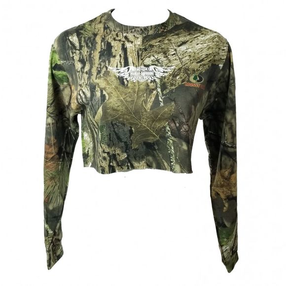 Mossy Oak Other - Harley Davidson Motorcycles Camouflage Camo Long Sleeve Crop Top Tee. Size Small